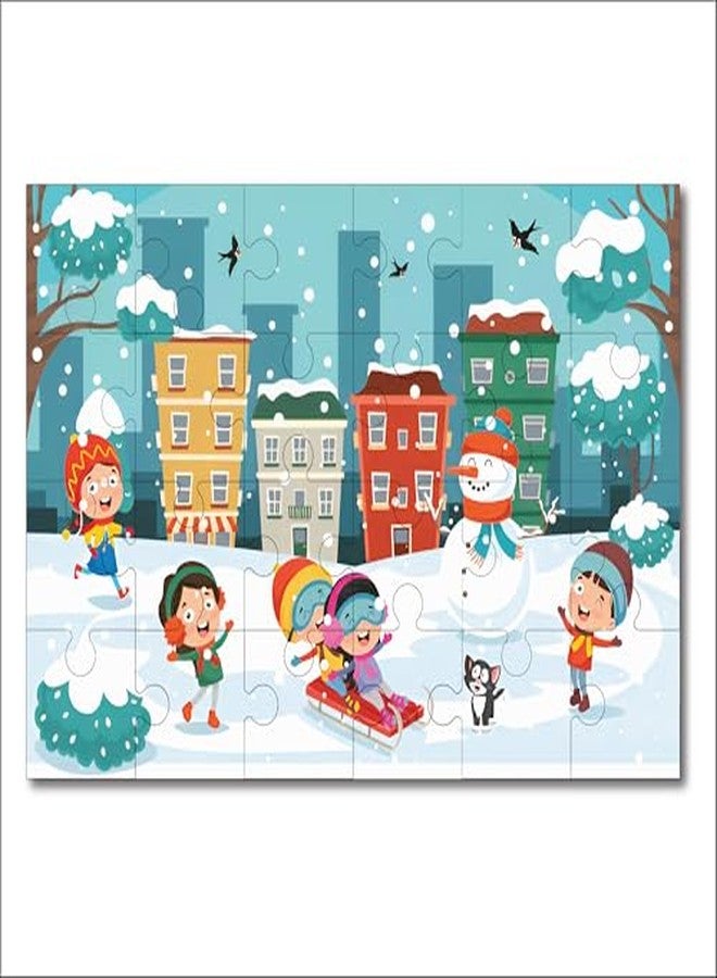 Khilonewale Winter Fun Kids Jigsaw Puzzle 8x12 Inch, 3+ Years | Colorful Snow Play Scene, Educational Brain Game for Boys & Girls, Family Activity & Gift, 1 Puzzle Board (Winter City Fun) - Image 2